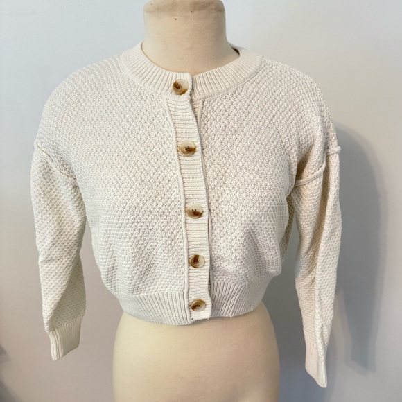 Sincerely Jules Cream Waffle Knit Button Front Cardigan Size Small - Picture 2 of 6